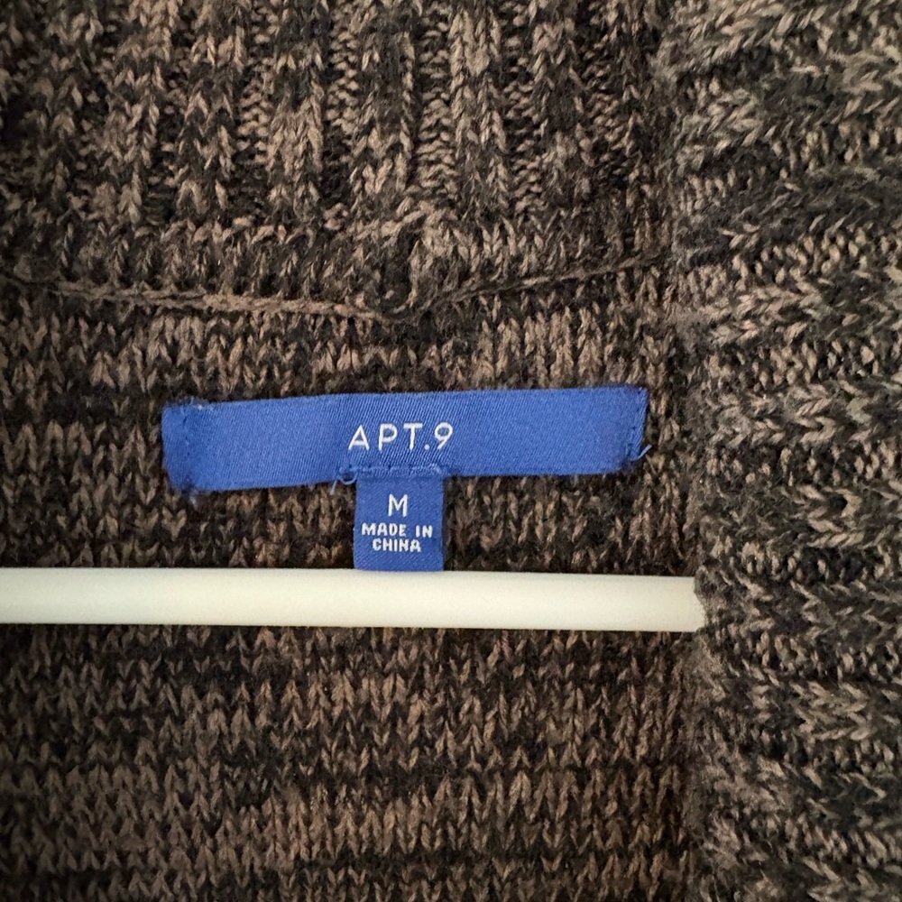 APT 9 Marled Brown Open Front Cardigan Sweater Shawl Collar Pockets Size M - Picture 3 of 6